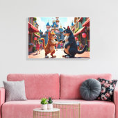 Whimsical Cats' Day Out: een sprookjesachtige vrie Canvas Afdruk (Insitu (Woonkamer))