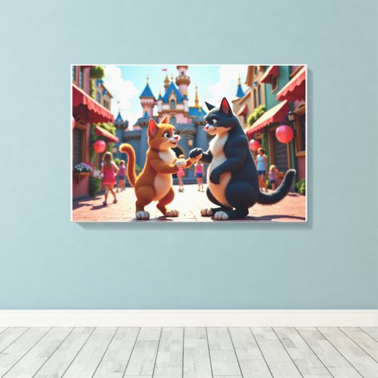 Whimsical Cats' Day Out: een sprookjesachtige vrie Canvas Afdruk (Insitu (Houten vloer))