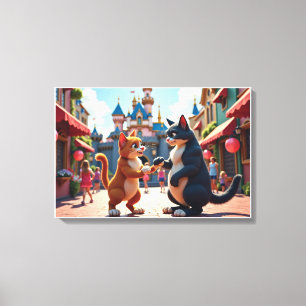 Whimsical Cats' Day Out: een sprookjesachtige vrie Canvas Afdruk