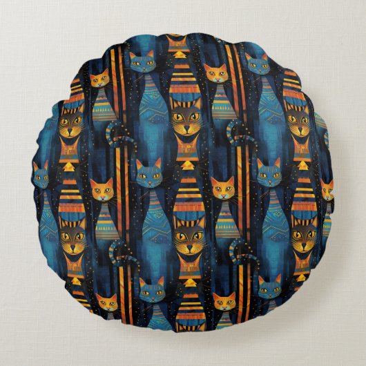 Whimsical Cats Egyptische AI Kunst Rond Kussen (Voorkant)