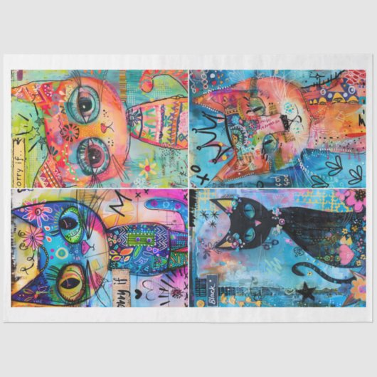 Whimsical Cats for Junk Journaling Mixed Media Tissuepapier (Voorkant)