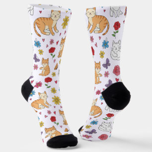 Whimsical Cats Harten en Bloemen Kleurrijk Sokken