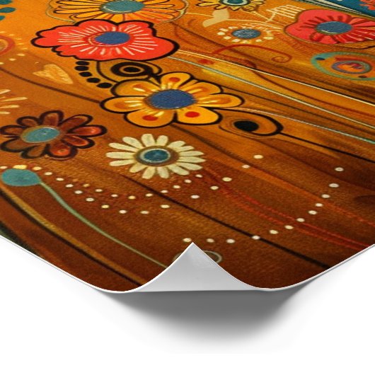 Whimsical Cats in Harmony: Kleurrijke volkskunst Poster (Hoek)