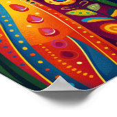 Whimsical Cats in Harmony: Kleurrijke volkskunst Poster (Hoek)