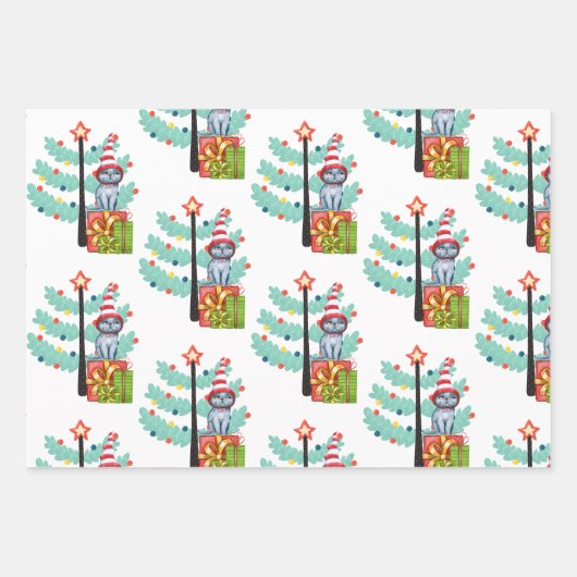 Whimsical Cats in Petten en kerstpatroon Inpakpapier Vel (Voorkant 2)