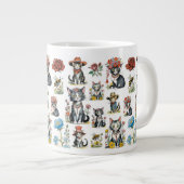Whimsical Cats in Petten met Bloemen & Bijen Grote Koffiekop (Voorkant rechts)