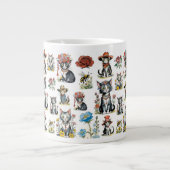 Whimsical Cats in Petten met Bloemen & Bijen Grote Koffiekop (Voorkant)