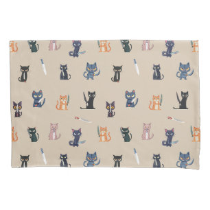 Whimsical Cats & Knives Kussensloop