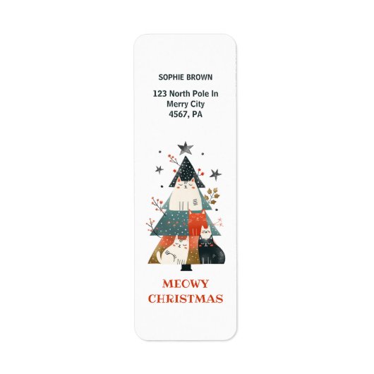 Whimsical Cats Meowy Christmas Retouradres Etiket (Voorkant)