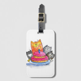 Whimsical Cats met Birthday Cake Bagagelabel