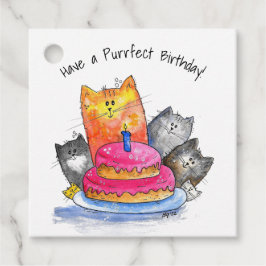 Whimsical Cats met Birthday Cake Bedankjes Labels