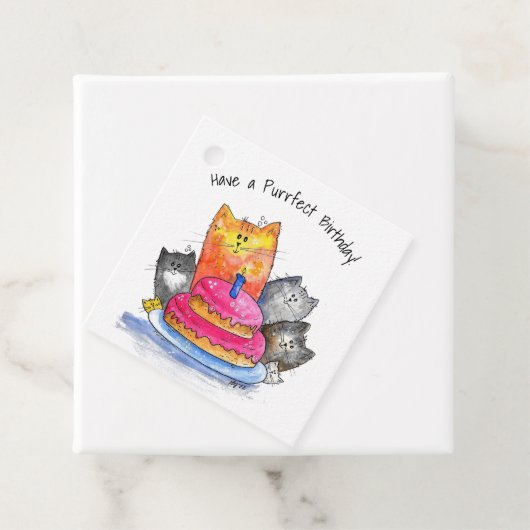 Whimsical Cats met Birthday Cake Bedankjes Labels (In situ)