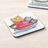 Whimsical Cats met Birthday Cake Bier Onderzetter (Linkerzijde)