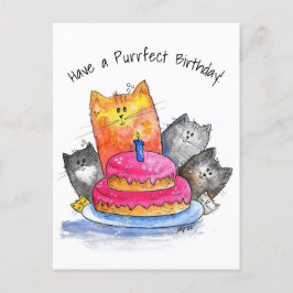 Whimsical Cats met Birthday Cake Briefkaart