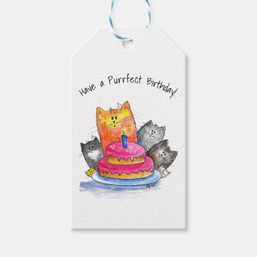 Whimsical Cats met Birthday Cake Cadeaulabel (Voorkant)