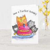 Whimsical Cats met Birthday Cake Kaart (Gele Bloem)