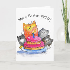 Whimsical Cats met Birthday Cake Kaart