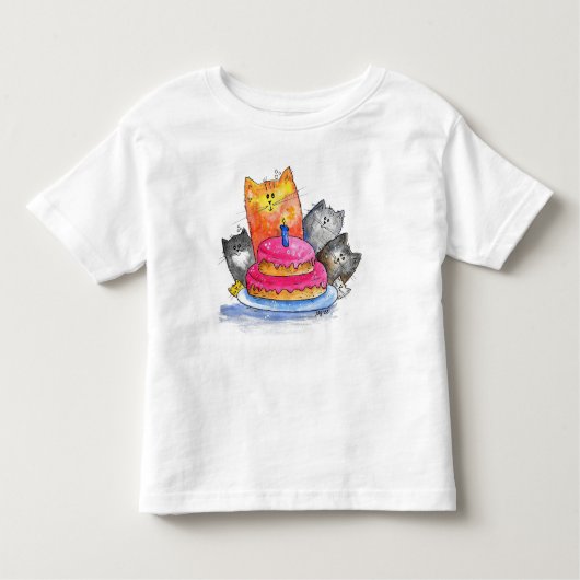 Whimsical Cats met Birthday Cake Kinder Shirts (Voorkant)