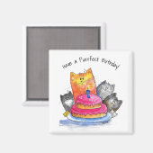 Whimsical Cats met Birthday Cake Magneet (Voorkant / Achterkant)