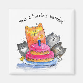 Whimsical Cats met Birthday Cake Magneet