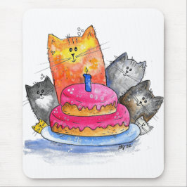 Whimsical Cats met Birthday Cake Muismat