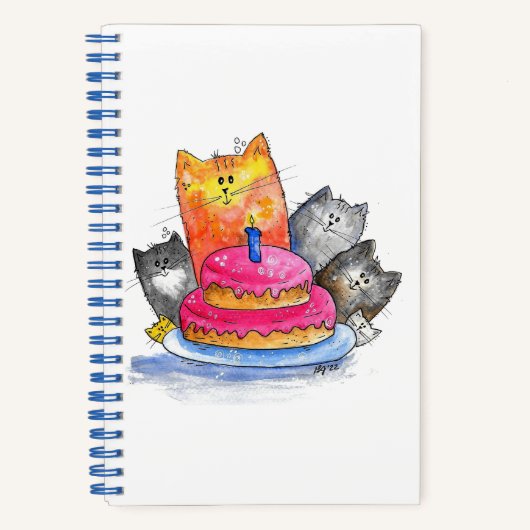 Whimsical Cats met Birthday Cake Notitieboek (Voorkant)