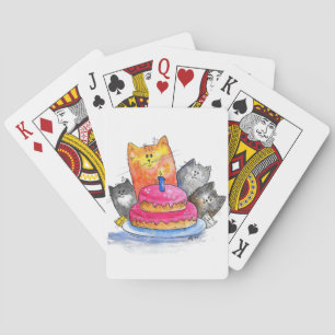 Whimsical Cats met Birthday Cake Pokerkaarten