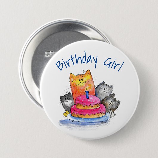 Whimsical Cats met Birthday Cake Ronde Button 7,6 Cm (Voorkant /achterkant)