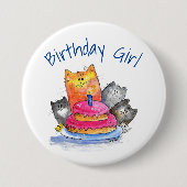 Whimsical Cats met Birthday Cake Ronde Button 7,6 Cm (Voorkant)