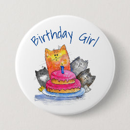 Whimsical Cats met Birthday Cake Ronde Button 7,6 Cm