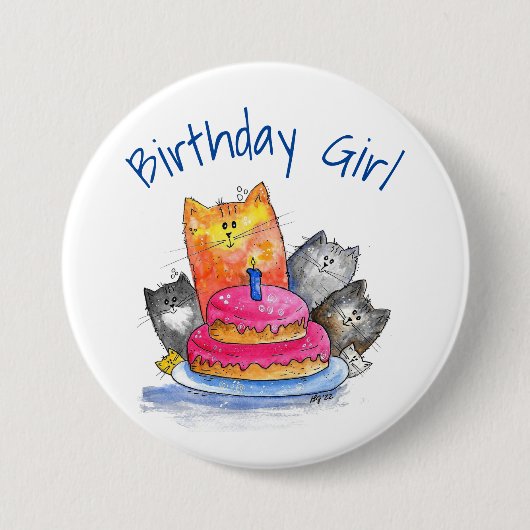 Whimsical Cats met Birthday Cake Ronde Button 7,6 Cm (Voorkant)