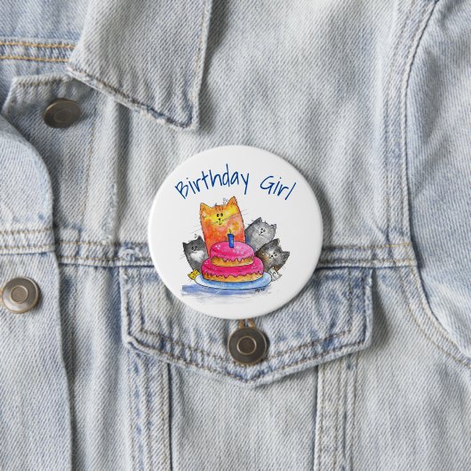 Whimsical Cats met Birthday Cake Ronde Button 7,6 Cm (In situ)