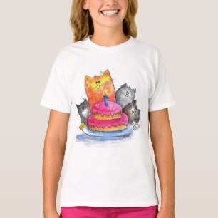 Whimsical Cats met Birthday Cake T-shirt