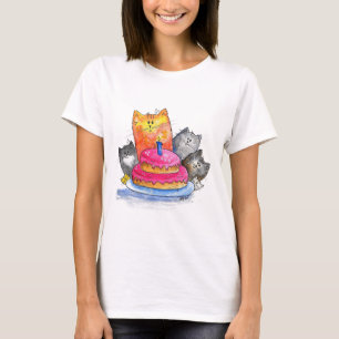 Whimsical Cats met Birthday Cake T-shirt