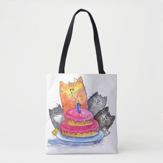 Whimsical Cats met Birthday Cake Tote Bag (Voorkant)