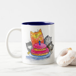 Whimsical Cats met Birthday Cake Tweekleurige Koffiemok