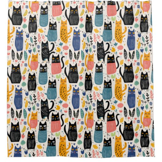 Whimsical Cats Patroon Douchegordijn (Voorkant)