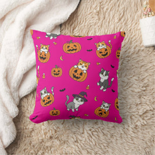 Whimsical Cats & Pumpkins Halloween Sierkussen