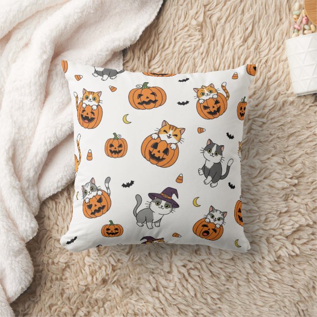 Whimsical Cats & Pumpkins Halloween Sierkussen (Deken)