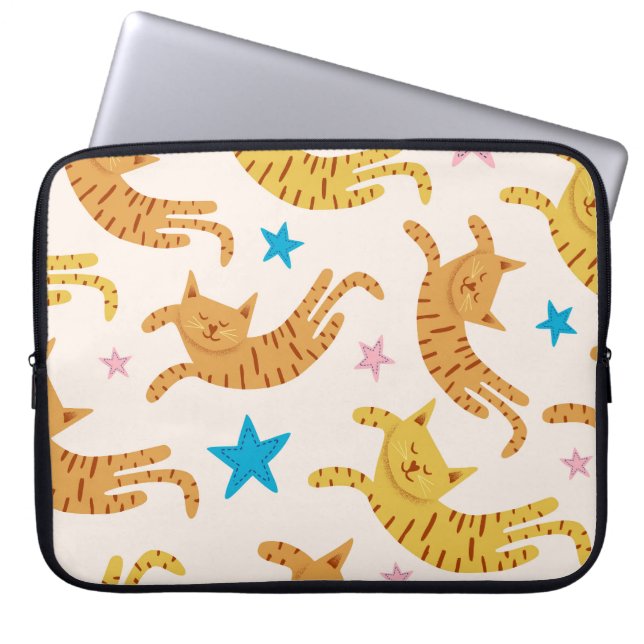 Whimsical Cats & Stars: Mode van Kinderen Laptop Sleeve (Voorkant)