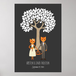 Whimsical Cats Weddenschap Fingerprint Signature T Poster