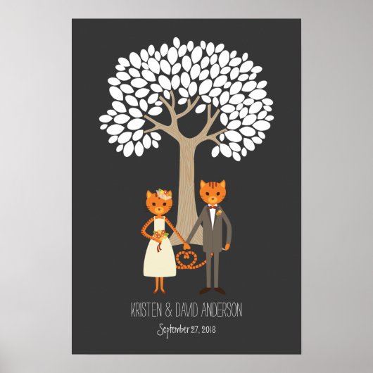 Whimsical Cats Weddenschap Fingerprint Signature T Poster (Voorkant)