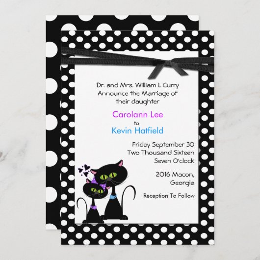 Whimsical Cats Wedding Invitation Kaart (Voorkant / Achterkant)