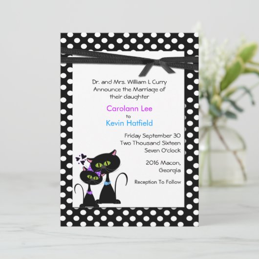 Whimsical Cats Wedding Invitation Kaart (Staand voorkant)