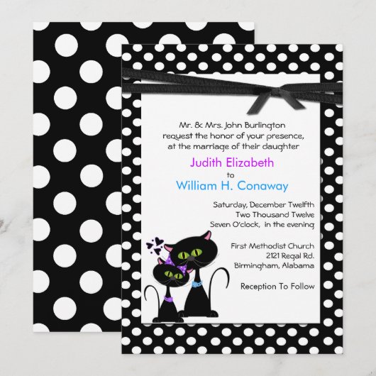 Whimsical Cats Wedding Invitation Kaart (Voorkant / Achterkant)