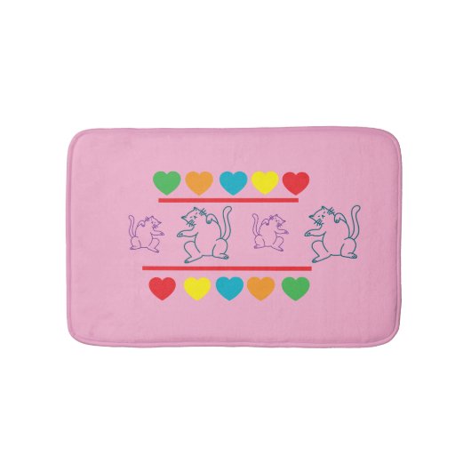 Whimsical Cats with Rainbow Hearts Bath Mat (Voorkant)