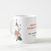 Whimsical Cats Xmas Tree Meowy Kerstmis met naam Koffiemok (Voorkant links)