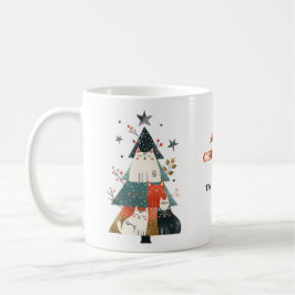 Whimsical Cats Xmas Tree Meowy Kerstmis met naam Koffiemok