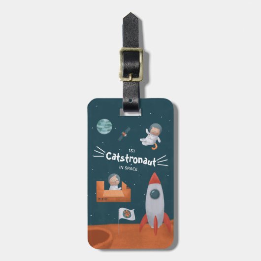 Whimsical Catstronaut in Space, Katten op Mars, Fu Bagagelabel (Voorkant verticaal)