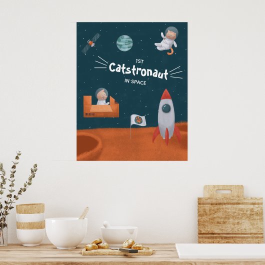 Whimsical Catstronaut in Space, Katten op Mars, Fu Poster (Keuken)